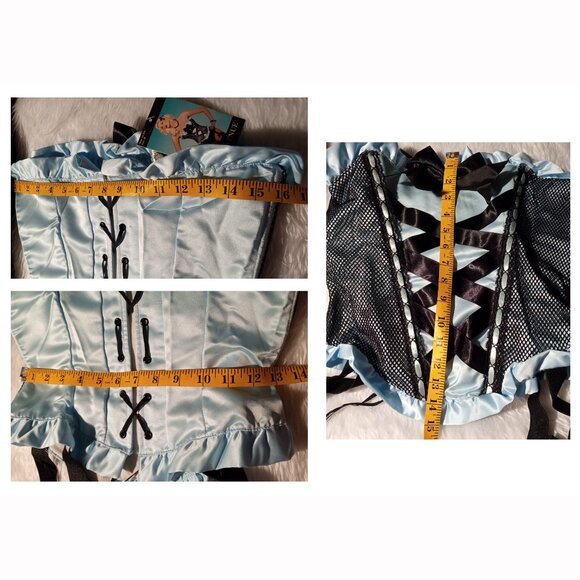 NWT Leg Avenue Blue Satin Corset W/ Padded Silhouette & Bow Trimmed Garter Sz M - Picture 6 of 7